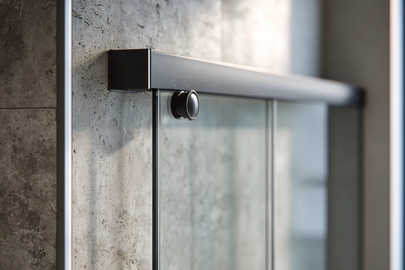 Sliding shower screen in a compact Parramatta Sydney apartment bathroom.